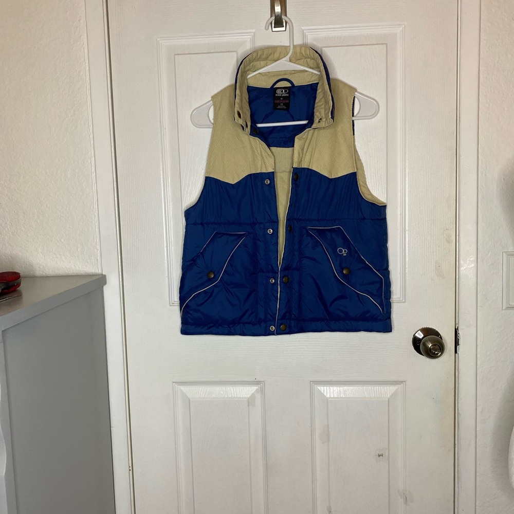 OP Vintage Blue and Tan Puffer Vest